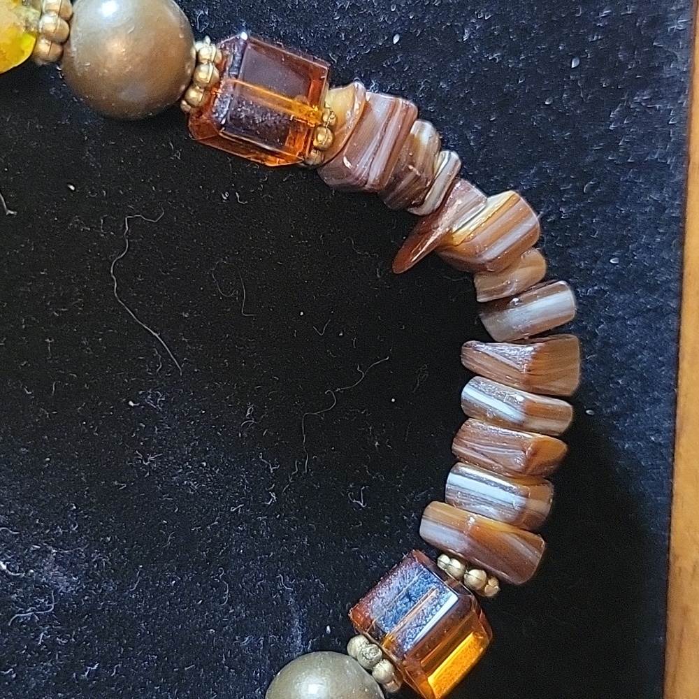 Womens brown natural stone glass bead necklace - Picture 4 of 6